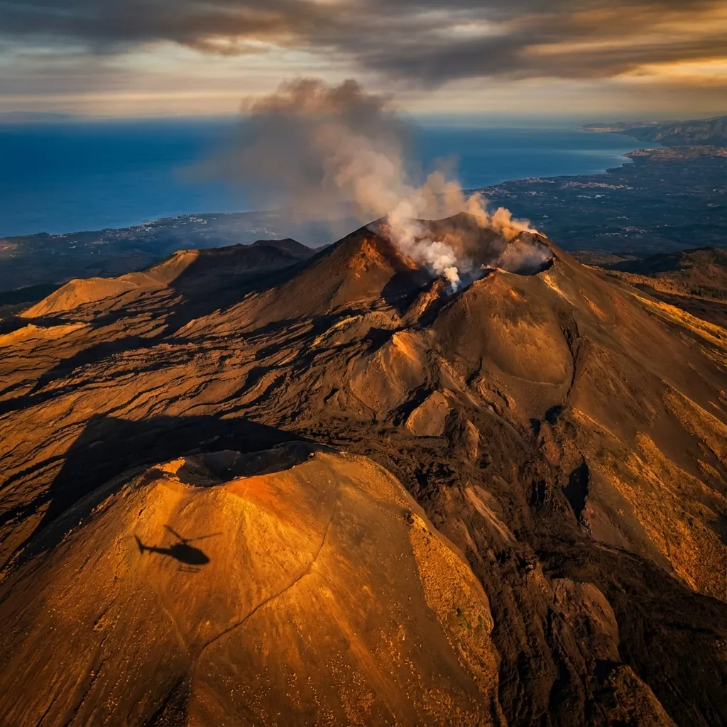 Elicottero moderno per il tour panoramico sull'Etna